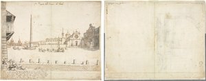 Achttien Zichten op Rome: Het Piazza del Popolo (recto); Schets voor San Giovanni in Laterano (verso) door Lievin Cruyl
