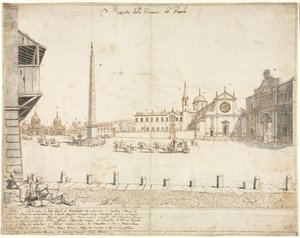 Achttien uitzichten van Rome: De Piazza del Popolo recto, 1664 door Lievin Cruyl