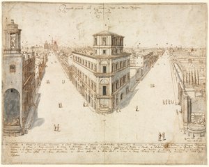 Achttien Zichten op Rome: De Quattro Fontane richting Santa Maria Maggiore, 1665 door Lievin Cruyl