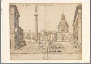 Gezicht te Rome met de zuil van Trajanus en de S. Maria di Loreto