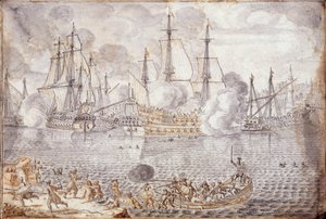 Zeeslag (Gravure) door Lievin Cruyl