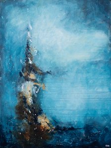 Diepblauwe abstracte stroming door Lillian Christiansson