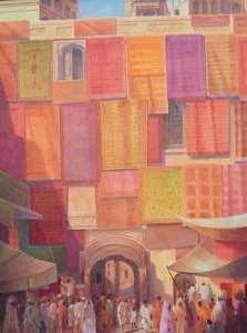 Stadsmuur met tapijten, Jaisalmer door Lincoln Seligman