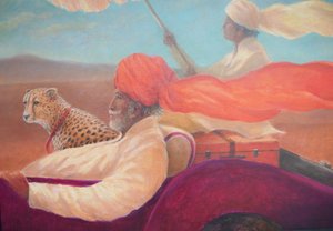 Maharaja, jongen met paraplu en cheetah door Lincoln Seligman