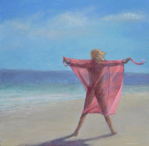 Roze Sari op het Strand door Lincoln Seligman