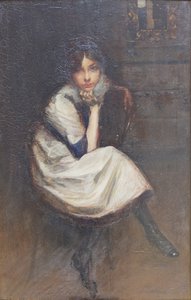 Portret van een jong meisje zittend door Lino Selvatico