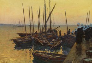 Vissersboten langs de pier