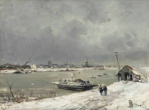 Een veerbootovertocht bij Wijk bij Duurstede in de winter