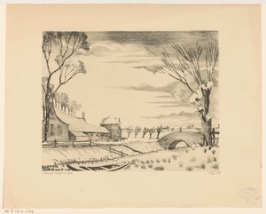 Boerderij in een winterlandschap door Lodewijk Schelfhout (signed by artist)