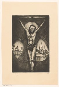 Christus aan het kruis door Lodewijk Schelfhout (signed by artist)