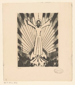 Christus met gespreide armen in een heuvellandschap door Lodewijk Schelfhout (signed by artist)