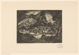 Heuvellandschap met bomen en bebouwing door Lodewijk Schelfhout (signed by artist)