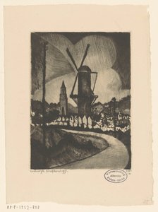 Heuvellandschap met molen