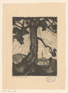 Heuvellandschap met nederzetting door Lodewijk Schelfhout (signed by artist)
