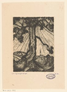 Heuvellandschap met nederzetting door Lodewijk Schelfhout (signed by artist)