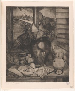 Stilleven bij een raam door Lodewijk Schelfhout (signed by artist)