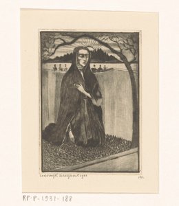 Vrouw bij een tombe door Lodewijk Schelfhout (signed by artist)