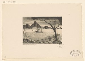 Zeilschip in een baai door Lodewijk Schelfhout (signed by artist)