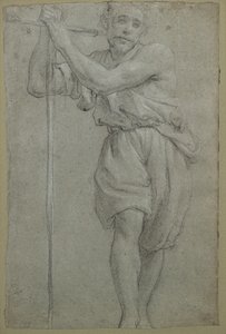 Een Man Leunend op een Houten Kruis door Lodovico (attr. to) Carracci