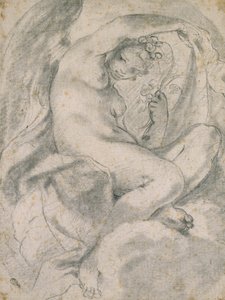 Een Nimf (Flora) te midden van Wolken door Lodovico Carracci