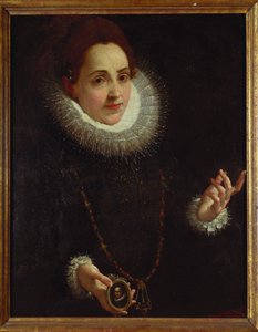 Portret van een dame met een portretminiatuur van een heer door Lodovico Carracci