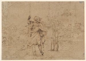 Sint Christoffel (of Sint Rochus?) in een Landschap door Lodovico Carracci
