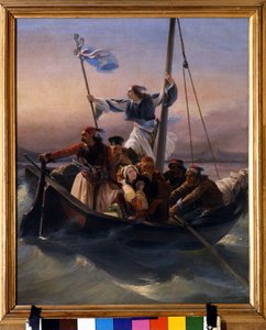 Grieken op een schip, allegorie van Griekenland op weg naar onafhankelijkheid na de Ottomaanse overheersing en de Griekse Onafhankelijkheidsoorlog