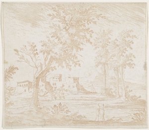 Landschap met ruïne door Lodovico Mattioli (attributed to)