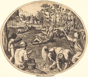 Visscène door Léon Davent after Francesco Primaticcio