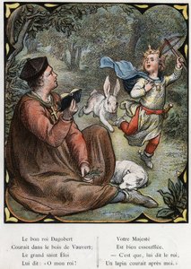 Illustratie door Lorenz Frolich (1820-1908) voor het populaire lied "De Goede Koning Dagobert". Editie J. Hetzel. Rond 1880