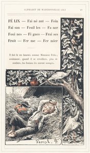 Felix, Leg, Hooi, Fazant, Bladeren, Faner, Wezels, Vijgen, Aardbeien, Fruit, Boerderij, Boer, pagina 19 - Alfabet door Mademoiselle Lili, door L. Froelich en door een vader (Hetzel zelf). Bibliotheek & Magasin d