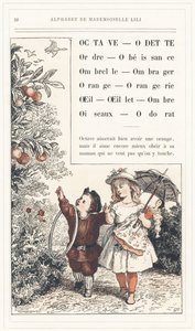 Octave, Odette, Orde, Gehoorzaamheid, Paraplu, Schaduw, Sinaasappel, Orangerie, Oog, Anjer, Schaduw, Vogels, Geur, pagina 28 - Alfabet van Juffrouw Lili, door L. Froelich en door een vader (Hetzel zelf). Bibliotheek & Magazijn voor Onderwijs en Recreatie J door Lorentz Froelich