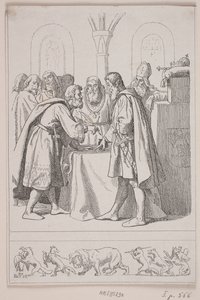 Illustratie voor "Kristoffer de tweede. De volledige ontbinding van het rijk" door Lorenz Frølich