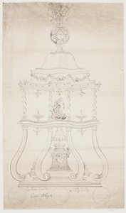 Ontwerp voor een gedraaide standaard met buste van Frederik V door Lorenz Spengler