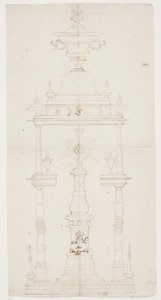 Ontwerp voor een gedraaide standaard met de initialen van koningin Juliane Marie door Lorenz Spengler