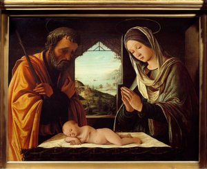 Nativiteit houtschilderij door Lorenzo Costa (1460-1535) 1490 door Lorenzo Costa