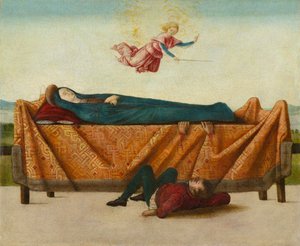 Het wonder van de catafalque (paneel B) door Lorenzo Costa