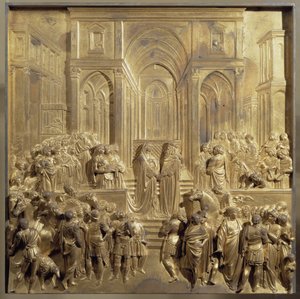 De ontmoeting van koning Salomo en de koningin van Sheba. Origineel paneel van de deur van het Paradijs