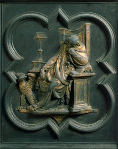 Noordpoort (genoemd Poort van het Kruis, in het noorden), buitendetail: Sint Johannes Evangelist door Lorenzo Ghiberti