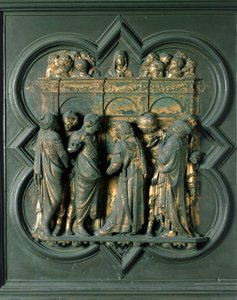 Noordpoort (genoemd Porte de la Croix, in het noorden), exterieur detail: "Pinksteren" Bronzen sculptuur gemaakt door Lorenzo Ghiberti