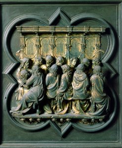 Noordpoort (genoemd Poort van het Kruis, in het noorden), buitendetail: het laatste avondmaal door Lorenzo Ghiberti