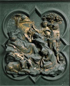 Noordpoort (ook wel Kruispoort genoemd, in het noorden), exterieur detail: de geboorte. Bronzen sculptuur gemaakt door Lorenzo Ghiberti