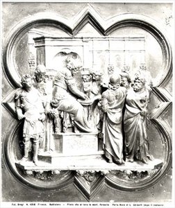 Pontius Pilatus wast zijn handen, reliëf van de doopvontdeuren, ca. 1403 door Lorenzo Ghiberti