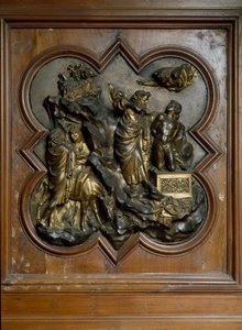 Offer van Isaac Bas verguld bronzen reliëf door Lorenzo Ghiberti