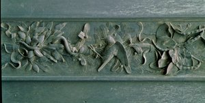 Gebeeldhouwde lijst, detail van de noordpoort. Laag reliëf brons door Lorenzo Ghiberti