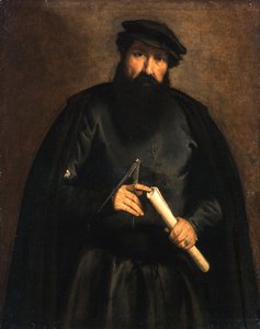 Portret van een man met passer en papieren rol door Lorenzo Lotto