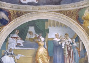 Geboorte van de Maagd, lunet uit de Lotto-kapel door Lorenzo Lotto