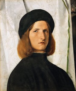 Portret van een jonge man tegen een witte gordijn