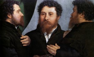 Drievoudig portret van een goudsmid (Bartolomeo Carpan) door Lorenzo Lotto