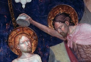 Johannes de Doper doopt Jezus, detail door Lorenzo Salimbeni